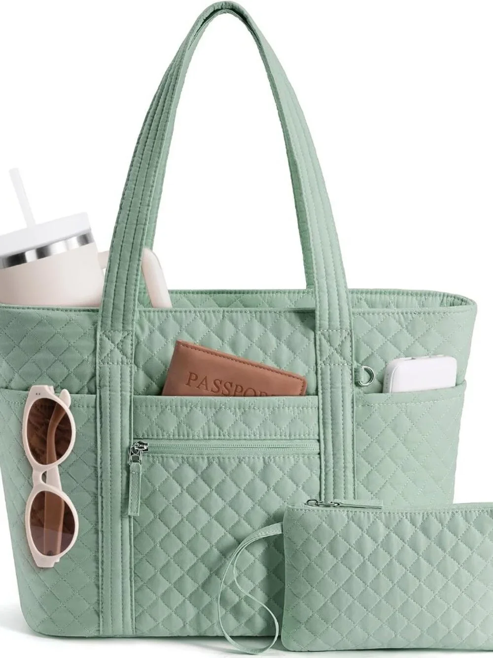 Quilted Tote Bag for Women Puffer Teacher Nurse Cotton Work Tote | Lightweight T